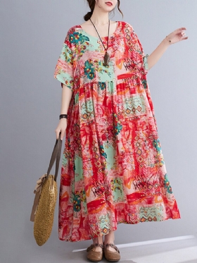 O-hals Floral Løs Bohemian Casual Sommerkjole For Dame