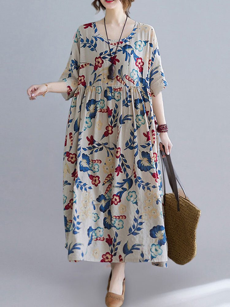 O-hals Floral Løs Bohemian Casual Sommerkjole For Dame