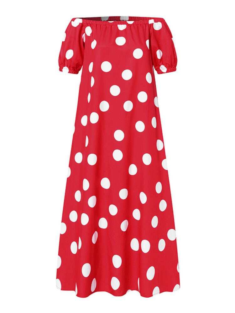 Off Shoulder Polka Dot Pocket Summer Dress For Women