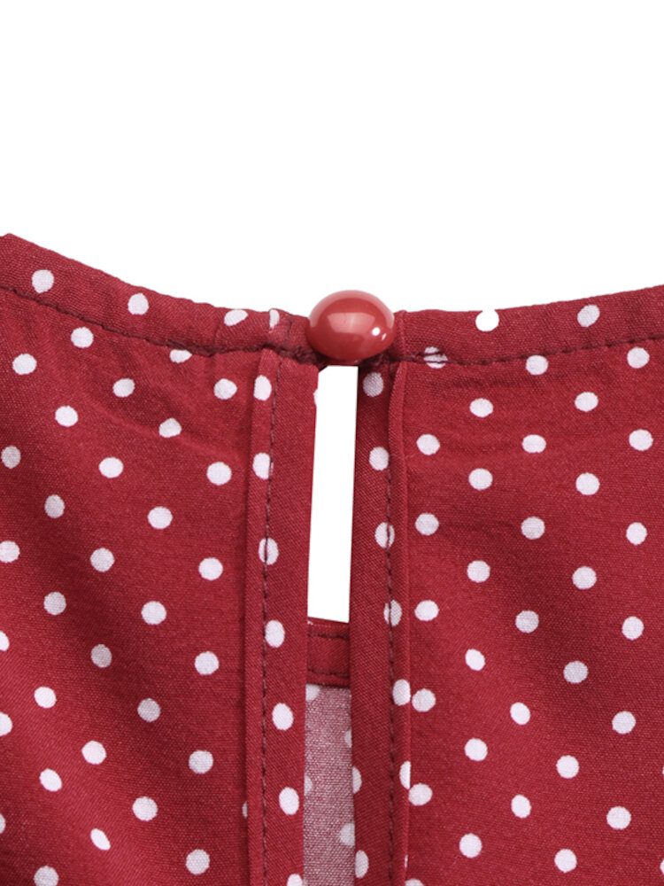 Polka Dot Print Bakside Knapp Langermet Bohemia Stitching Maxikjole