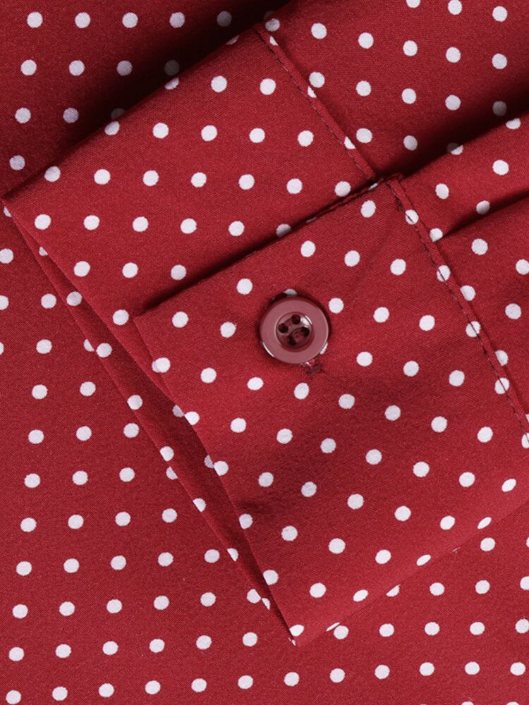 Polka Dot Print Bakside Knapp Langermet Bohemia Stitching Maxikjole