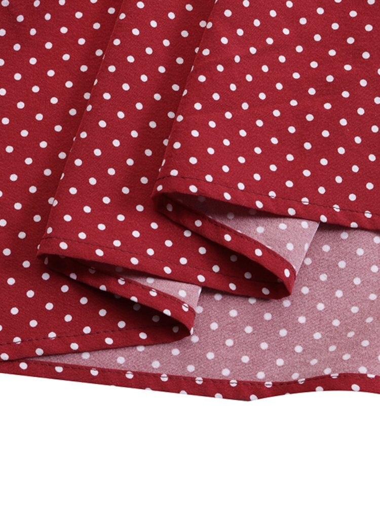 Polka Dot Print Bakside Knapp Langermet Bohemia Stitching Maxikjole