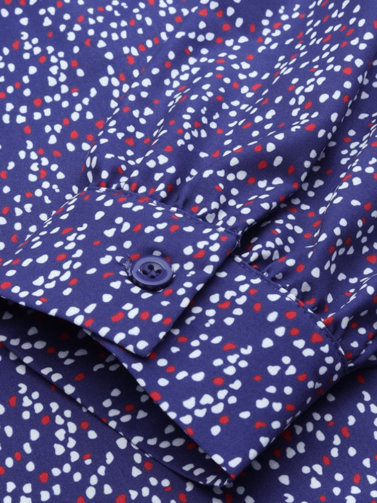 Polka Dot Print Rund Hals Rygg Glidelås Uformell Langermet Maxikjoler