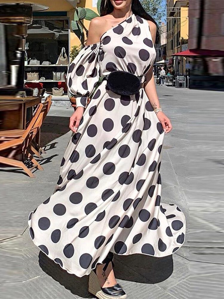 Polka Dot Stroppeløs Fritid Casual Langermet Kjole For Dame