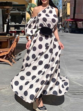 Polka Dot Stroppeløs Fritid Casual Langermet Kjole For Dame