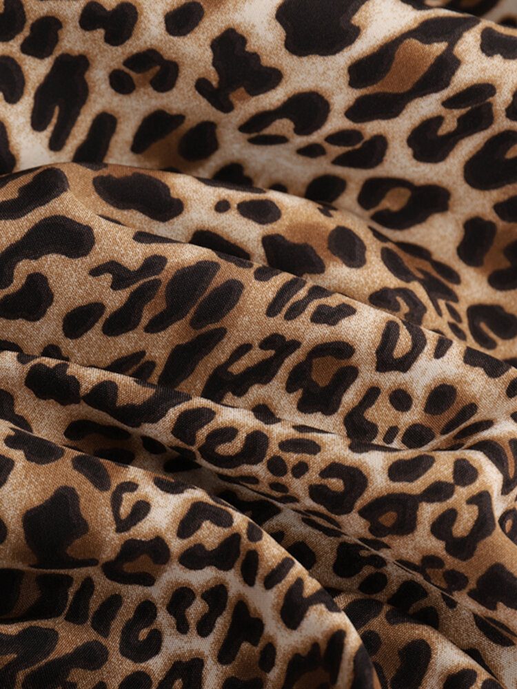 Spleising Casual Raglan Sleeve Leopard Løs Maxikjole For Dame