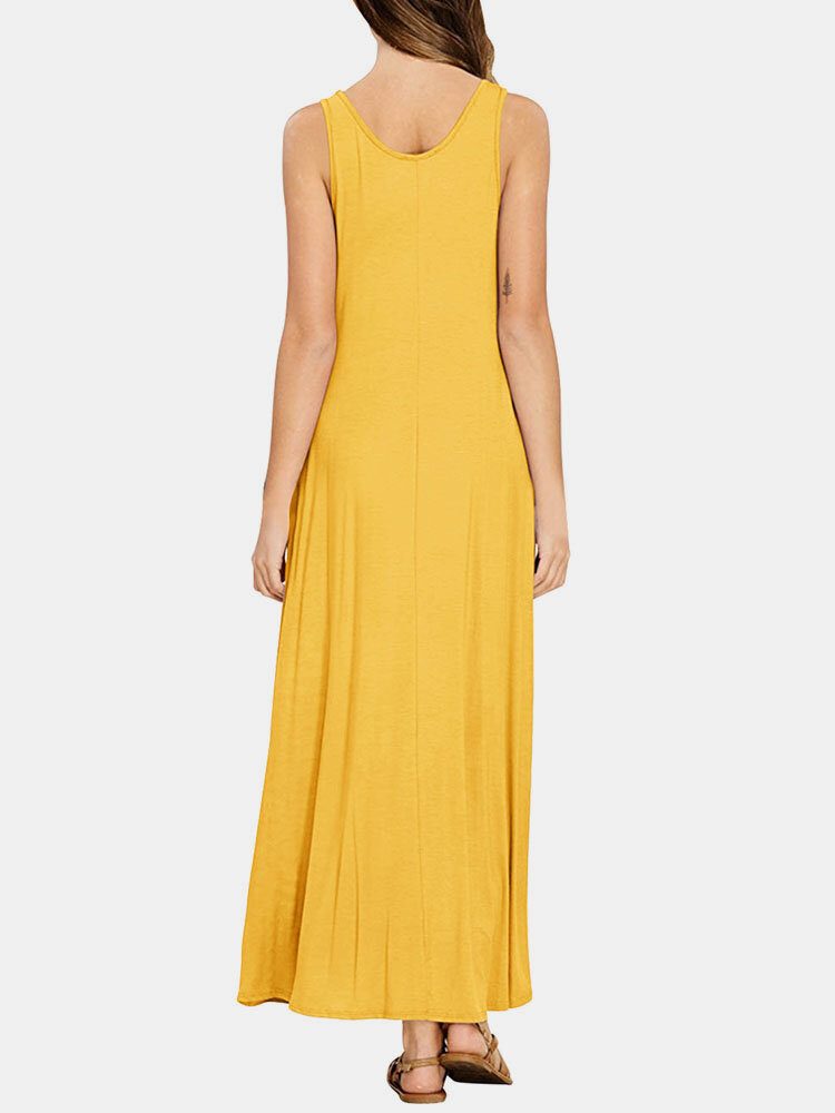 V-hals Ermeløs Solid Pocket Summer Brief Maxi Dress