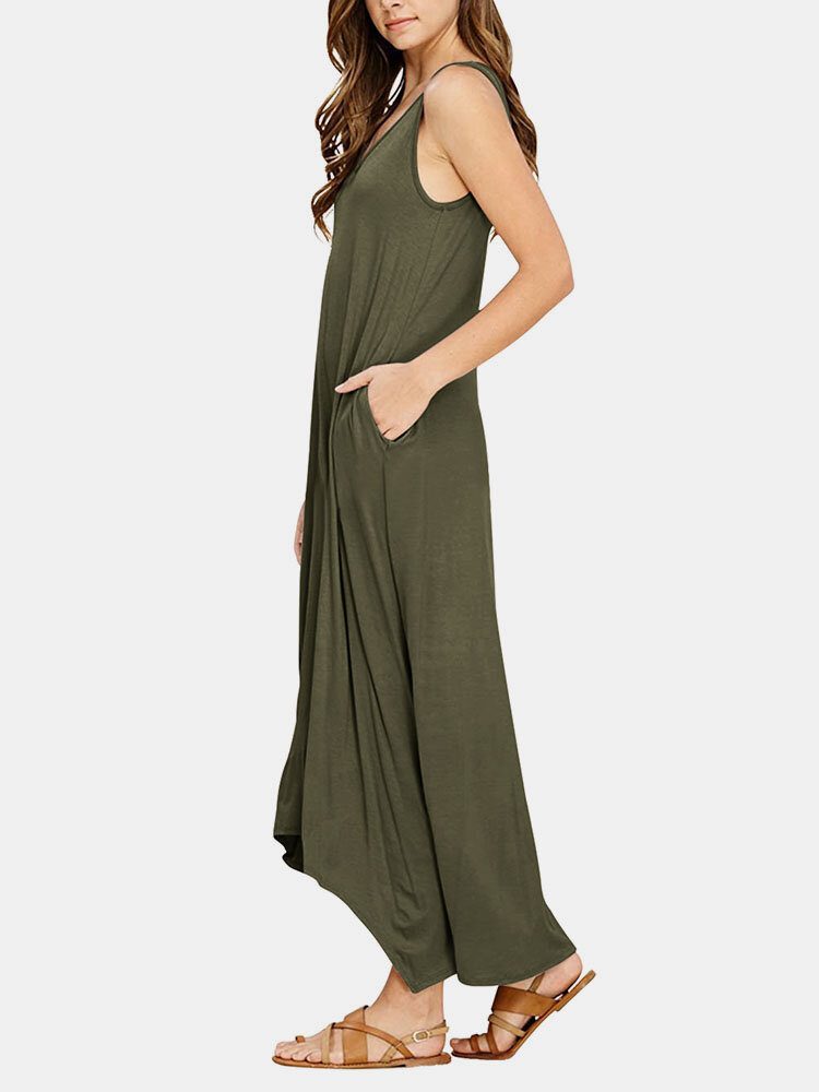 V-hals Ermeløs Solid Pocket Summer Brief Maxi Dress