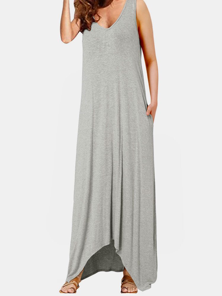 V-hals Ermeløs Solid Pocket Summer Brief Maxi Dress