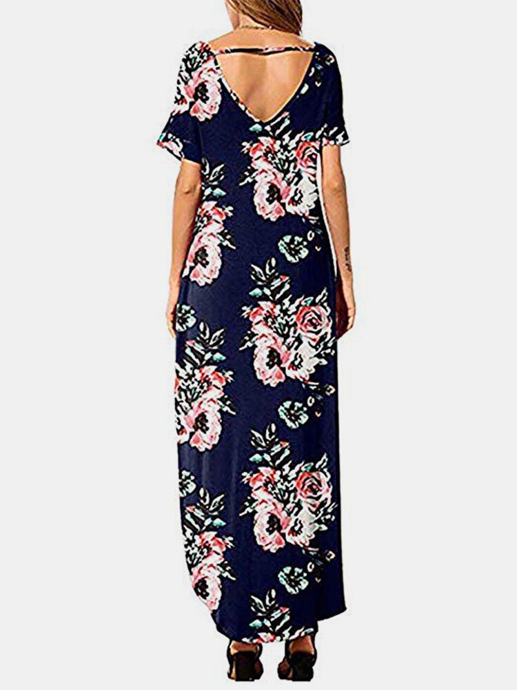 V-hals Kortermet Pocket Flower Split Maxi Dress