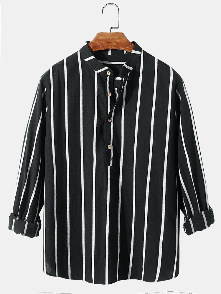 100% Bomull Herre Klassisk Stripetrykk Langermede Henley-skjorter