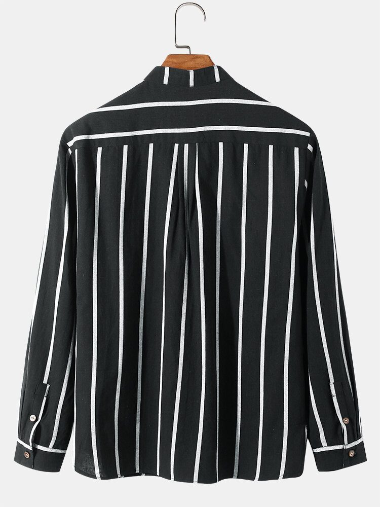 100% Bomull Herre Klassisk Stripetrykk Langermede Henley-skjorter