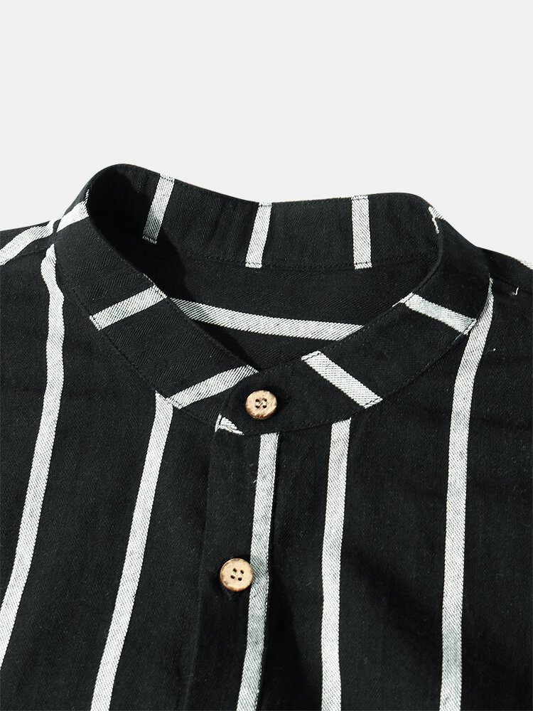 100% Bomull Herre Klassisk Stripetrykk Langermede Henley-skjorter