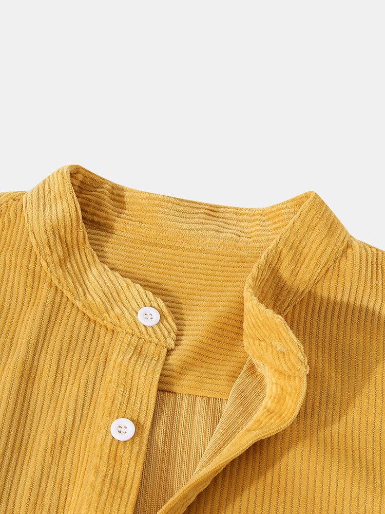 Corduroy Stativ For Menn Ensfarget Lange Armede Henley-skjorter