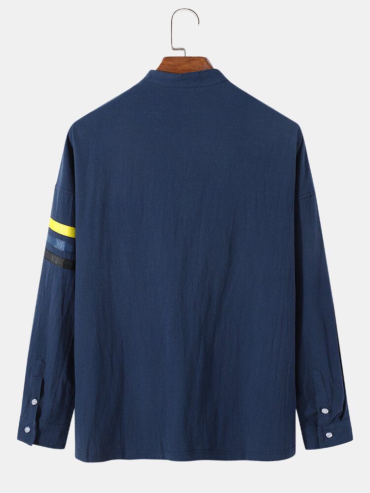 Fnuuy Mønster For Menn Slogant Broderi Side Stripe Preppy Henley Skjorte