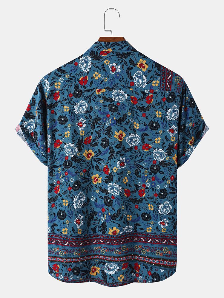 Herre Blomsterpaisley-trykk Stativkrage Etniske Kortermede Henley-skjorter