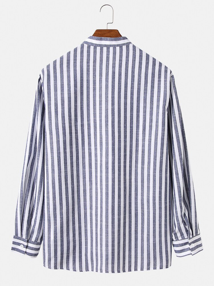 Klassiske 100% Bomull Lange Armede Henley-skjorter Med Stripetrykk