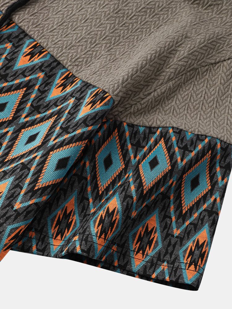 Argyle Mønster Patchwork For Menn Etnisk Stil T-skjorter Med Hette Med Korte Ermer