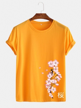 Cherry Print Japansk Stil O-hals Kortermet T-skjorte For Menn