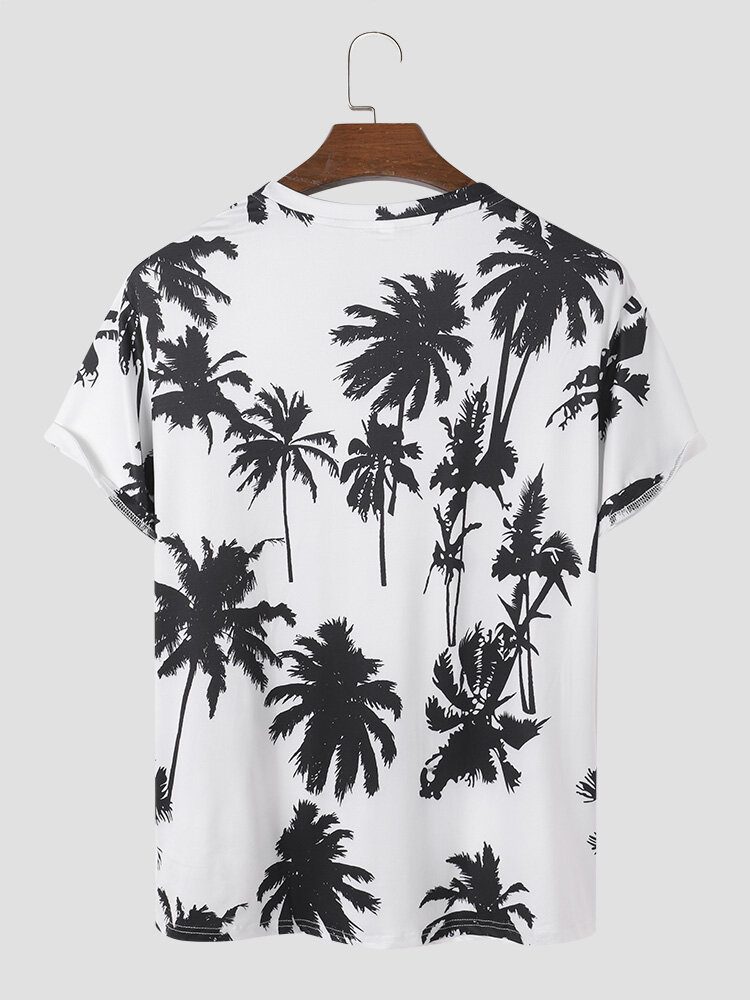 Coconut Tree Print Crew Neck Holiday Kortermede T-skjorter For Menn