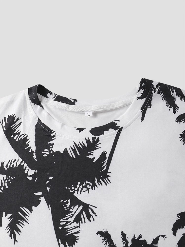 Coconut Tree Print Crew Neck Holiday Kortermede T-skjorter For Menn