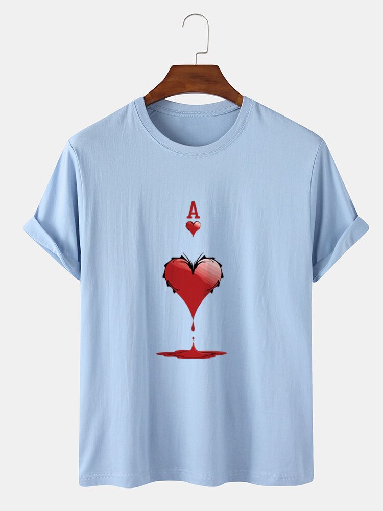 Herre 100% Bomull Ace Of Hearts Poker Print Kortermede T-skjorter
