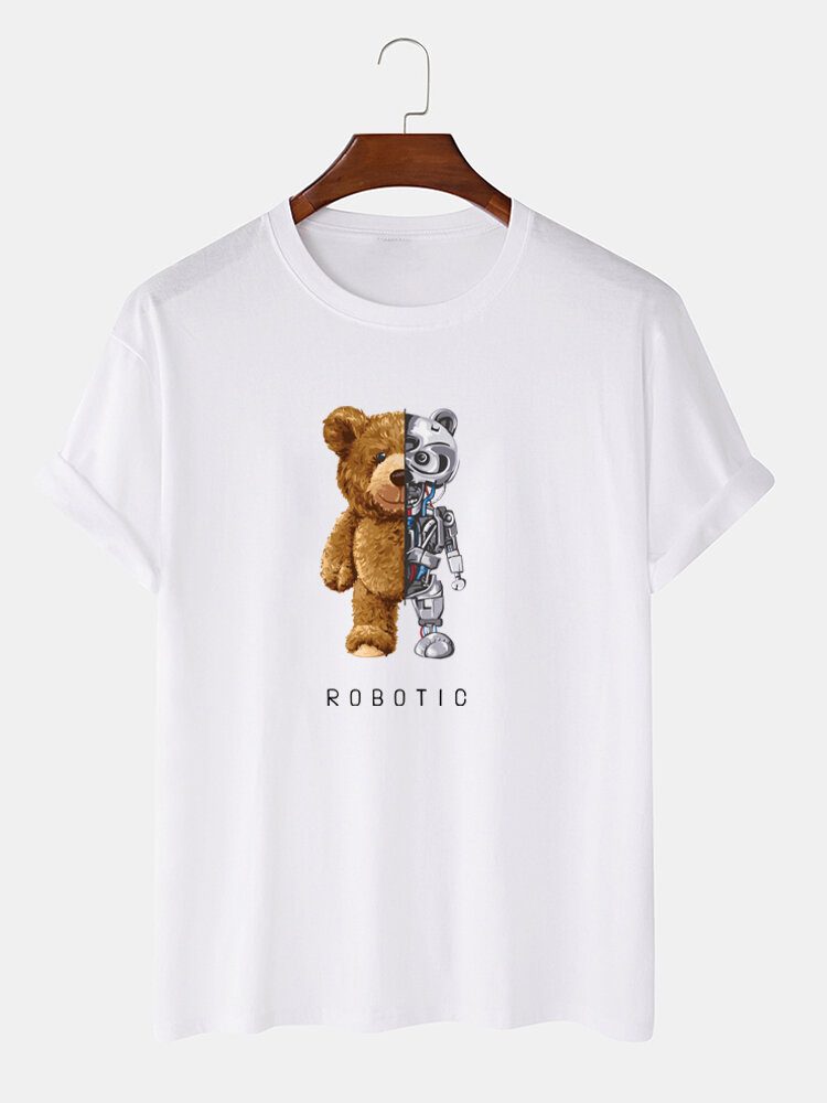 Herre 100% Bomull Bear Graphics T-skjorte Med Korte Ermer