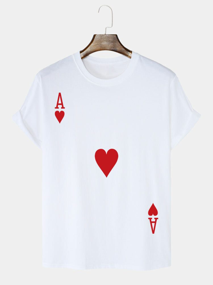 Herre 100% Bomull Poker Ace Of Hearts Print Uformelle T-skjorter