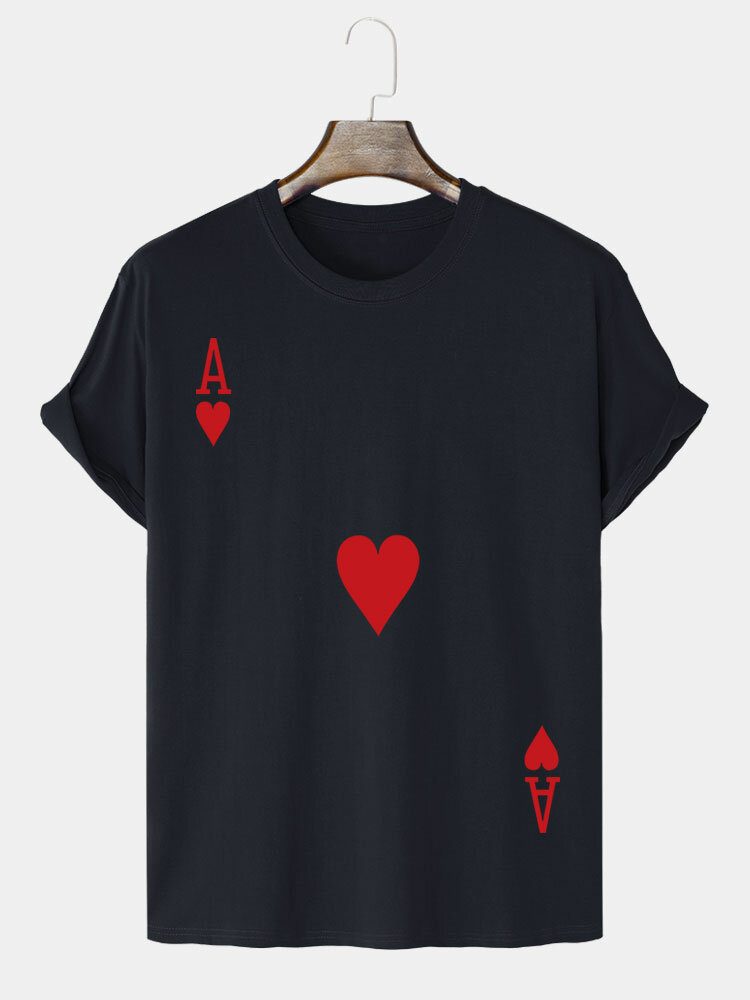 Herre 100% Bomull Poker Ace Of Hearts Print Uformelle T-skjorter