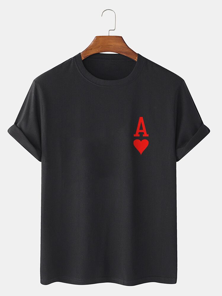 Herre Ace Of Hearts Poker-trykk 100% Bomull T-skjorter Med Korte Ermer