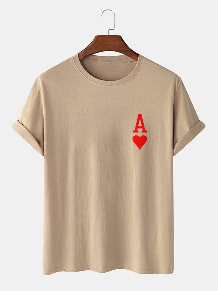 Herre Ace Of Hearts Poker-trykk 100% Bomull T-skjorter Med Korte Ermer