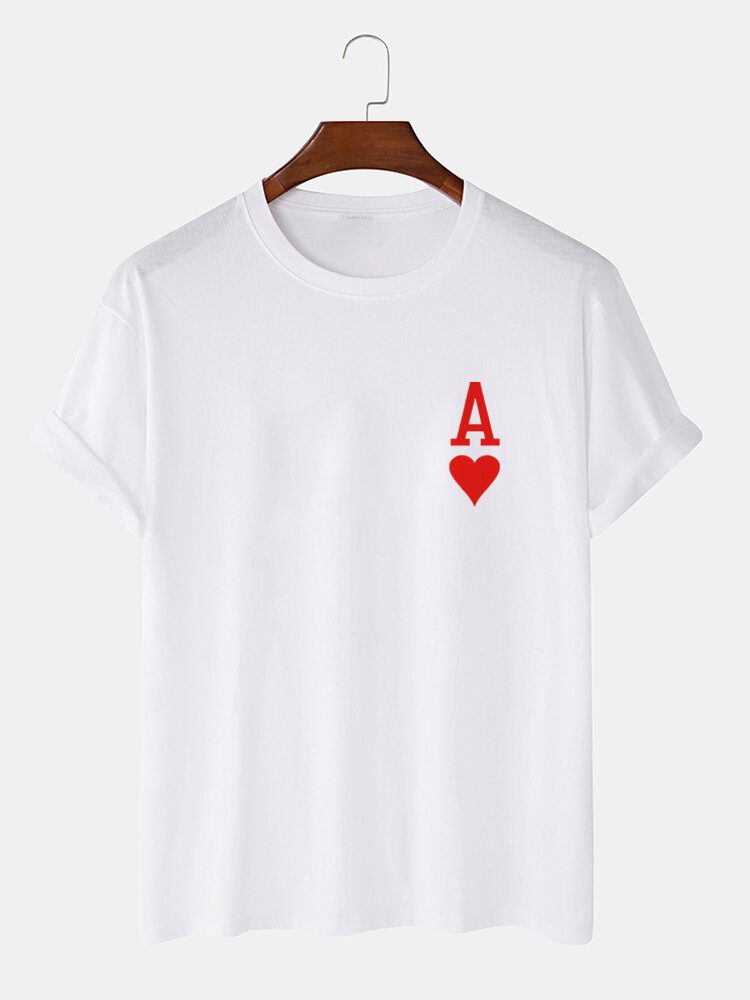 Herre Ace Of Hearts Poker-trykk 100% Bomull T-skjorter Med Korte Ermer