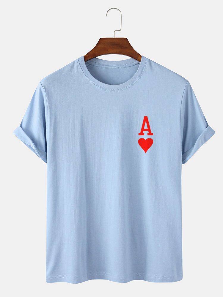 Herre Ace Of Hearts Poker-trykk 100% Bomull T-skjorter Med Korte Ermer