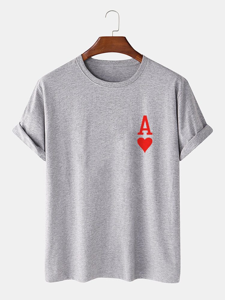 Herre Ace Of Hearts Poker-trykk 100% Bomull T-skjorter Med Korte Ermer