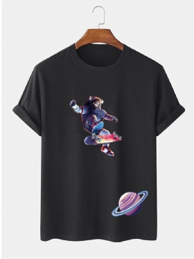 Herre Astronaut Planet Print Kortermet T-skjorte I 100% Bomull