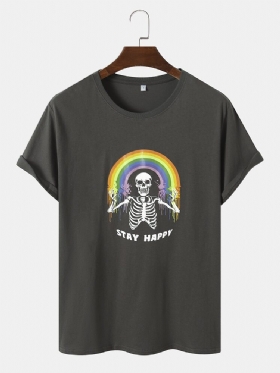 Herre Bomull Funny Skull Regnbuetrykk Fritid Alle Matchende T-skjorter