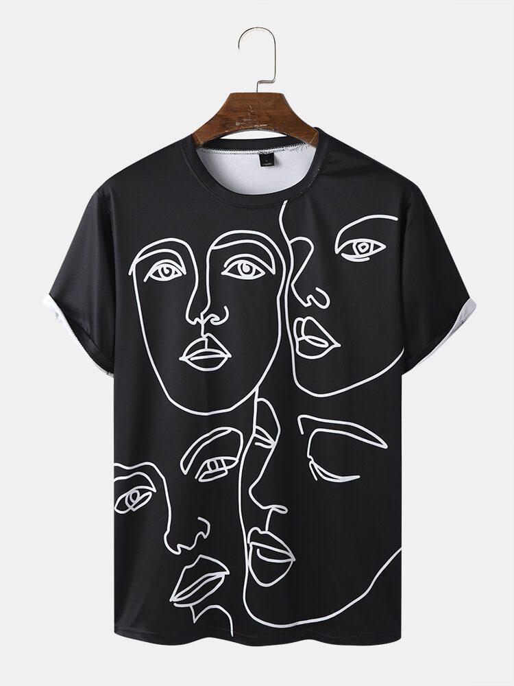 Herre Casual Face Line Graphics T-skjorter