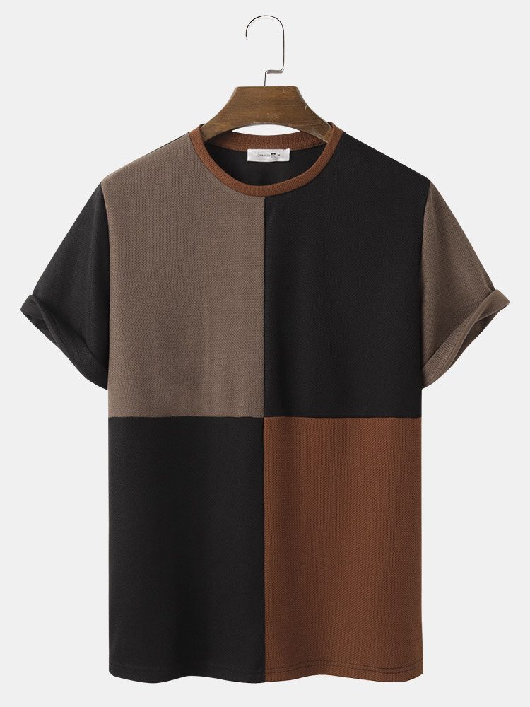 Herre Color Block Patchwork T-skjorter Med Rund Hals