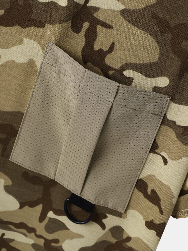 Herre Gingham Camo Print Enkellommeskant Mansjett Hudvennlig Kortermet T-skjorte