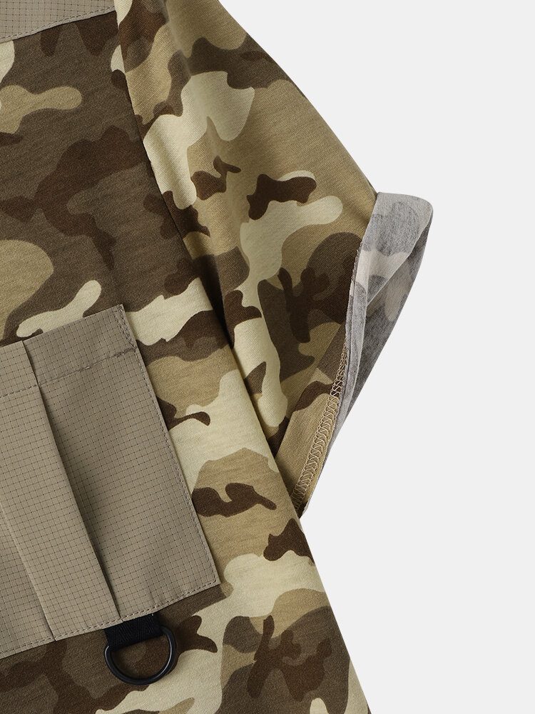 Herre Gingham Camo Print Enkellommeskant Mansjett Hudvennlig Kortermet T-skjorte