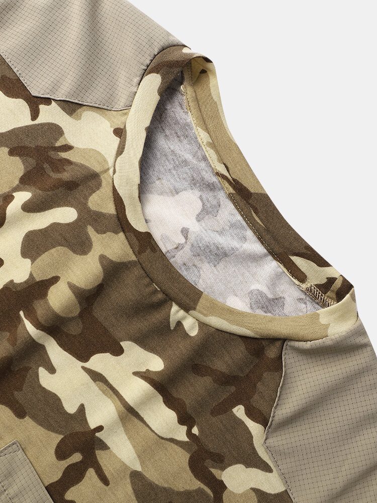 Herre Gingham Camo Print Enkellommeskant Mansjett Hudvennlig Kortermet T-skjorte