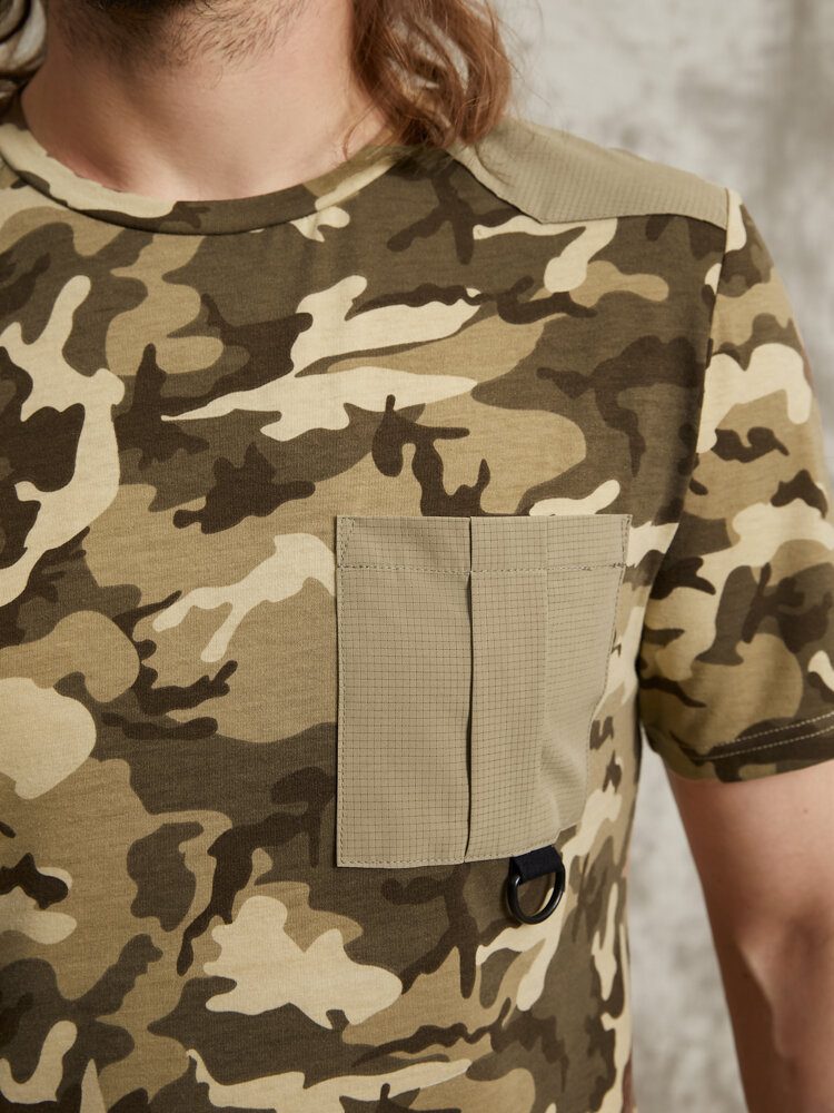 Herre Gingham Camo Print Enkellommeskant Mansjett Hudvennlig Kortermet T-skjorte