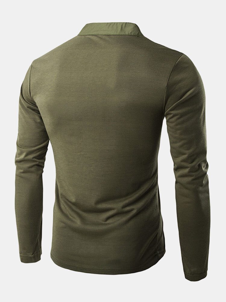 Herre Henley Collar Ensfarget Langermet Fritids T-skjorter