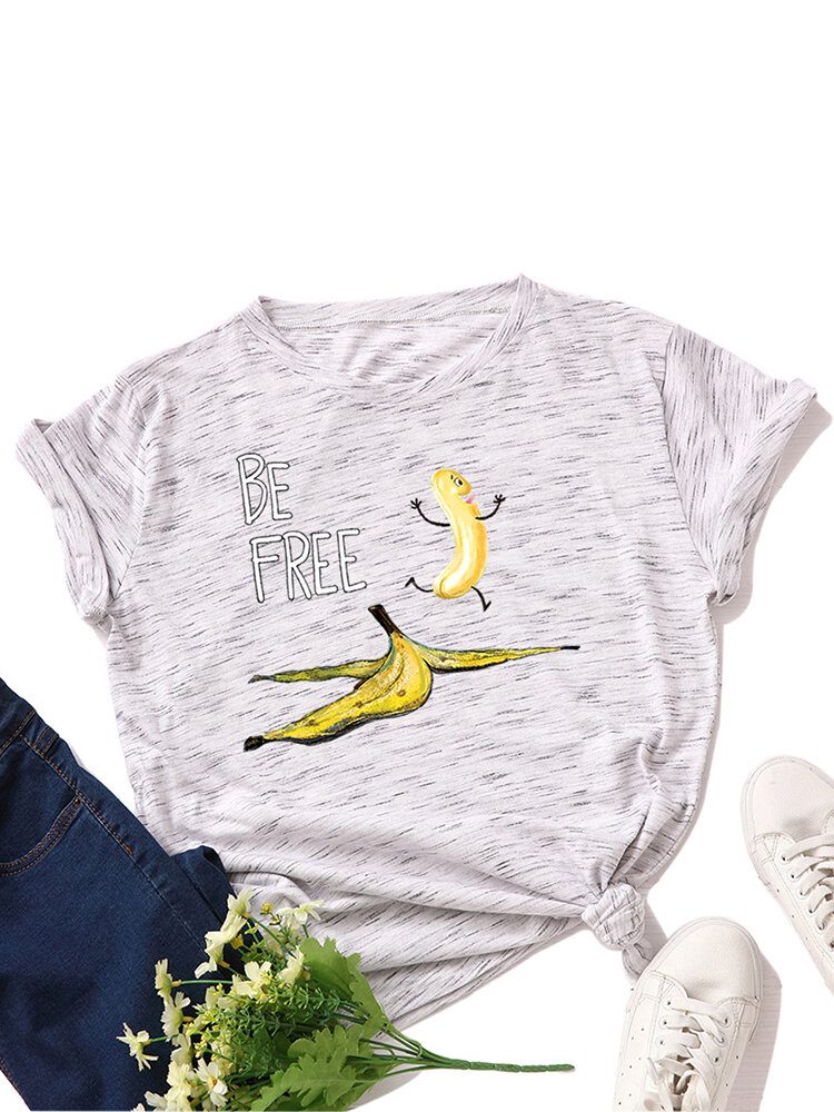 Kvinner Funny Banana Letter Print Rundhals Casual Kortermede T-skjorter