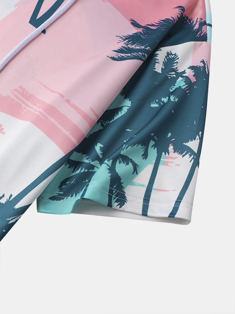 Menn Coconut Tree Print Hette Og Snøring Med Korte Ermer Uformelle T-skjorter