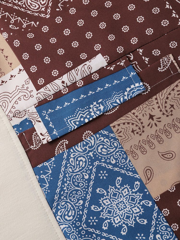 Menn Paisley Patchwork Stitching Fritid Alle Matchende T-skjorter