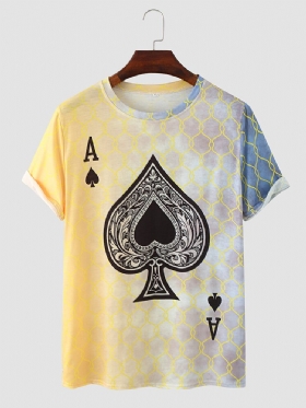 Menn Poker Spade Ombre Print Hem Cuff Crew Neck Uformell T-skjorte