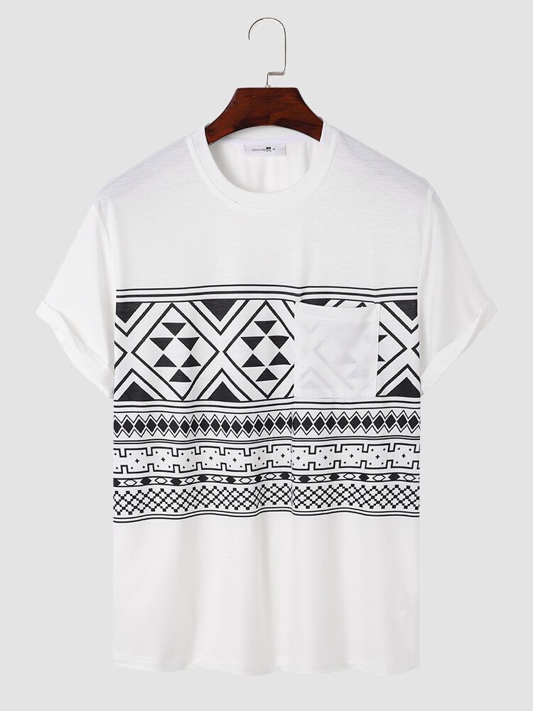 Menn Tribal Print Brystlomme Rund Hals Myk Kortermet Uformelle T-skjorter