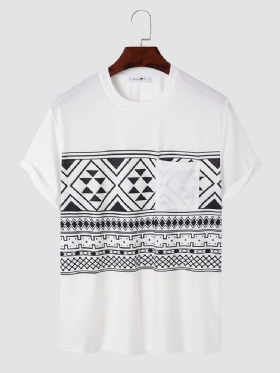 Menn Tribal Print Brystlomme Rund Hals Myk Kortermet Uformelle T-skjorter