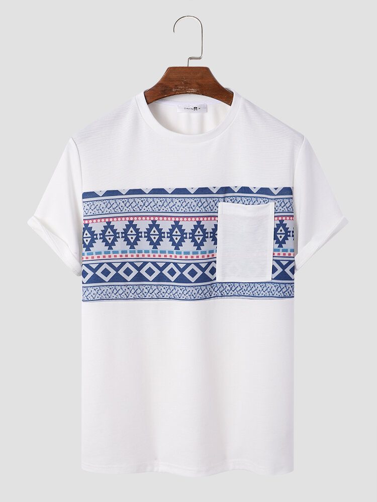 Menn Tribal Print Brystlomme Rund Hals Myk Kortermet Uformelle T-skjorter